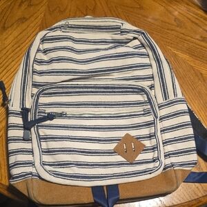 Navy Striped Canvas Backpack